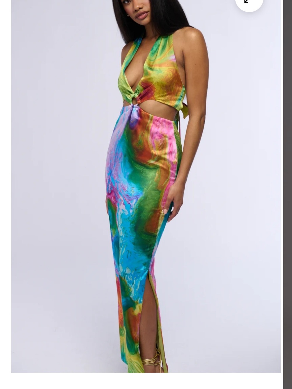 AKIRA Multicolor Marble Halter Maxi Dress - Green Blue Pink